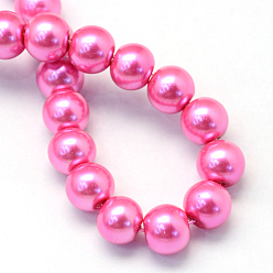 Hot Pink Baking Painted Glass Pearl Bead Strands, Pearlized, Round, Hot Pink, 5~6mm, Hole: 1mm, about 186pcs/strand, 31.4 inch