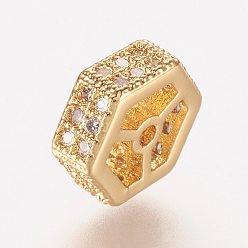 Золотой Латунные микро проложить кубического циркония бусы, шестиугольник, золотые, 8x8x3 мм, отверстие : 0.5 мм