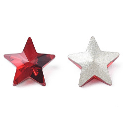 Red Glass Rhinestone Cabochons, Nail Art Decoration Accessories, Faceted, Star, Red, 9.5x10x4.5mm
