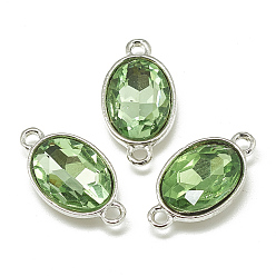 Light Green Alloy Glass Links connectors, Faceted, Oval, Platinum, Light Green, 22x12x6mm, Hole: 1.5mm