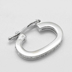 Platinum Rhodium Plated 925 Sterling Silver Twister Clasps, with Cubic Zirconia, with 925 Stamp, Oval, Platinum, 14.5x11x2mm, Inner Diameter: 5x11mm
