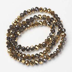 Coconut Brown Electroplate Transparent Glass Beads Strands, Half Golden Plated, Faceted, Rondelle, Coconut Brown, 3x2mm, Hole: 0.8mm, about 150~155pcs/strand, 15~16 inch(38~40cm)