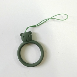 Medium Aquamarine Ring with Bear Shapes Silicone Mobile Phone Finger Rings, Finger Ring Short Hanging Lanyards, Medium Aquamarine, 9.5~10cm, Ring: 40x30x9mm