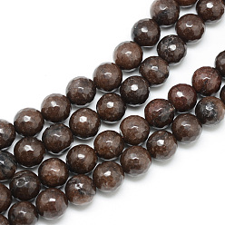 Brun De Noix De Coco Blanc brins de perles de jade naturels, teint, facette, ronde, brun coco, 8~9mm, Trou: 1mm, Environ 46 pcs/chapelet, 14.76~14.96 pouce (37.5~38 cm)