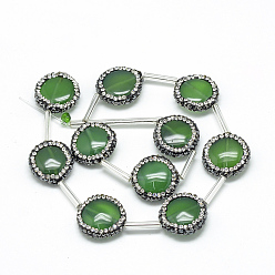 Sea Green Natural Agate Rhinestone Beads, Dyed, Flat Round, Sea Green, 17~18x6mm, Hole: 1mm