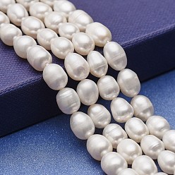 Nacre Brins de perles de culture d'eau douce naturelles, pomme de terre, blanc, 7~9.5x7~7.5mm, Trou: 0.5mm, Environ 35 pcs/chapelet, 13.78 pouce (35 cm)