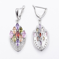 Colorful Brass Micro Pave Cubic Zirconia Jewelry Sets, Pendants & Hoop Earrings & Finger Rings, Marquise/Horse Eye, Platinum, Colorful, Size 6~10(16~20mm), 38.5x17x5.5mm, Hole: 5.5x4mm, 49x17x5.5mm, Pin: 1mm