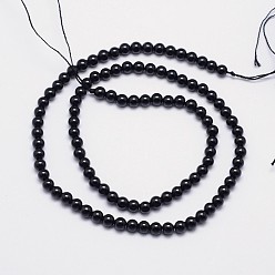 Tourmaline Tourmaline noire naturelle rangées de perles rondes, classe AB +, 4mm, Trou: 1mm, Environ 101 pcs/chapelet, 15.5 pouce