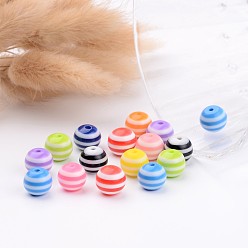 Mixed Color Resin Beads, Round, Stripe Pattern, Mixed Color, about 10mm in diameter, hole: 2mm