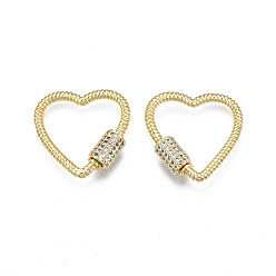 Golden Brass Micro Pave Clear Cubic Zirconia Screw Carabiner Lock Charms, for Keychain Making, Heart, Golden, 24x23~24x6mm, Column: 8x6mm