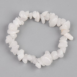 White Moonstone Unisex Chip Natural White Moonstone Beaded Stretch Bracelets, Inner Diameter: 1-3/4~2 inch(4.5~5cm)