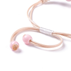 Pink Bracelet à maillons de fleurs pressées à sec fait à la main pour fille femme, bracelet réglable en perles de verre babysbreath, rose, diamètre intérieur: 5/8~ 3-1/8 pouce (1.5~7.9 cm)