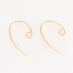 Real 18K Gold Plated Brass Earring Hooks, with Horizontal Loop, Nickel Free, Real 18K Gold Plated, 21x12x1mm, 18 Gauge, Hole: 2mm