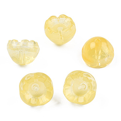 Gold Transparent Spray Painted Glass Beads, Flower, Gold, 9x13x13mm, Hole: 1.6mm