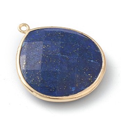 Lapis Lazuli Natural Lapis Lazuli Pendants, with Golden Brass Edge, Faceted, Teardrop, 28x25x6mm, Hole: 1.6mm