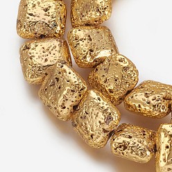 Golden Plated Electroplated Natural Lava Rock Beads Strands, Long-Lasting Plated, Square, Golden Plated, 11.5~12x12~12.5x5.5~6mm, Hole: 1.5mm, about 32pcs/strand, 15.43 inch(39.2cm)