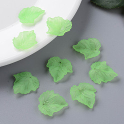 Light Green Autumn Theme Transparent Frosted Acrylic Pendants, Maple Leaf, Light Green, 24x22.5x3mm, Hole: 1mm, about 962pcs/500g