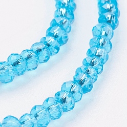 Turquoise Foncé Chapelets de perles en verre transparentes  , facette, rondelle, turquoise foncé, 3x2mm, Trou: 0.5mm, Environ 160~165 pcs/chapelet, 15.35 pouces ~ 15.75 pouces (39~40 cm)