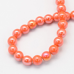 Coral Handmade Porcelain Round Beads, AB Color Plated, Coral, 6mm, Hole: 1.5mm
