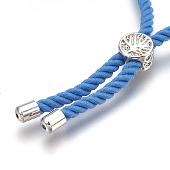Dodger Blue Cotton Cord Bracelet Making, with Brass Findings, Flat Round with Tree of Life, Dodger Blue, 8-5/8 inch(22cm), Hole: 2mm