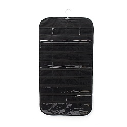 Black Non-Woven Fabrics Jewelry Hanging Display Bags, Wall Shelf Wardrobe Storage Bags, with Rotating Hook and Transparent PVC 80 Grids, Black, 85x43x0.15cm