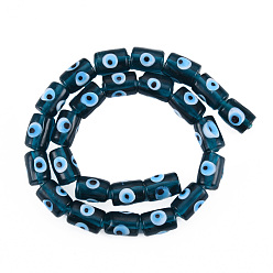 Bleu Ardoise Foncé Main mal de perles au chalumeau des yeux, colonne, bleu ardoise foncé, 14x10mm, Trou: 1.2mm, Environ 25 pcs/chapelet, 13.98 pouce (35.5 cm)