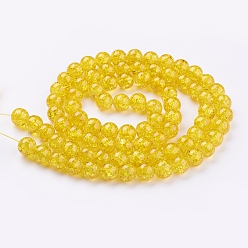 Gold Spray Painted Crackle Glass Beads Strands, Round, Gold, 10mm, Hole: 1.3~1.6mm, about 80pcs/strand, 31.4 inch