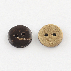 Coconut Brown 2-Hole Flat Round Coconut Buttons, Coconut Brown, 10x2mm, Hole: 1mm