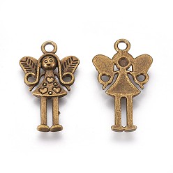 Antique Bronze Tibetan Style Alloy Fairy Pendants, Cadmium Free & Nickel Free & Lead Free, Antique Bronze, 25x15x2mm