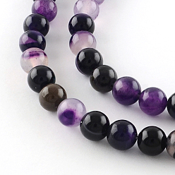 Indigo Dyed Natural Striped Agate/Banded Agate Round Bead Strands, Indigo, 4mm, Hole: 1mm, about 95pcs/strand, 15.7 inch