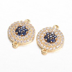 Golden Flat Round Brass Micro Pave Cubic Zirconia Links, Golden, 18x13.5x3mm, Hole: 1mm