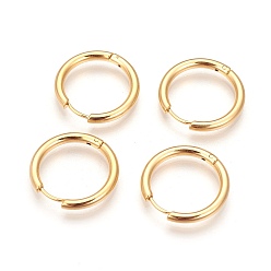 Real 18K Gold Plated Ion Plating(IP) 304 Stainless Steel Hoop Earrings, Manual Polishing Huggie Earrings, Real 18K Gold Plated, 10 Gauge, 15x2.5mm, Pin: 0.9mm(±0.1mm), Inner Diameter: 10mm