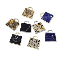 Mixed Stone Natural Mixed Stone Pendants, Handbag Charms, with Rack Plating Platinum & Golden Tone Brass Findings, Cadmium Free & Lead Free, 34x29.5x3mm, Hole: 6x11mm