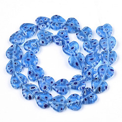 Bleu Ciel Foncé Brins de perles au chalumeau fait main millefiori, cœur, bleu profond du ciel, 11~12x12x4~5mm, Trou: 1mm, Environ 32~33 pcs/chapelet, 12.72 pouces ~ 13.78 pouces (32.3~35 cm)