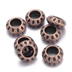 Red Copper Tibetan Style Alloy European Beads, Large Hole Beads, Rondelle, Red Copper, Lead Free & Cadmium Free & Nickel Free, 10x4mm, Hole: 5mm