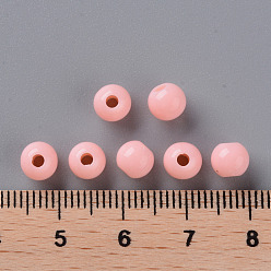 Saumon Clair Perles acryliques opaques, ronde, saumon clair, 6x5mm, Trou: 1.8mm, environ4400 pcs / 500 g