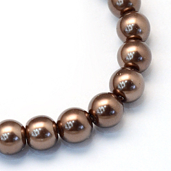 Saddle Brown Baking Painted Glass Pearl Bead Strands, Pearlized, Round, Saddle Brown, 5~6mm, Hole: 1mm, about 186pcs/strand, 31.4 inch
