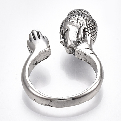 Antique Silver Alloy Cuff Finger Rings, Wide Band Rings, Buddha, Antique Silver, US Size 8 1/2(18.5mm)