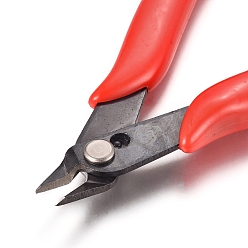 Red 45# Carbon Steel Jewelry Pliers, Flush Cutter, Shear, with Plastic Handles , Red, 126.5x79.5x12.5mm