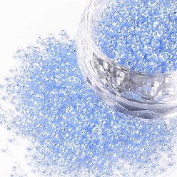 Light Steel Blue 12/0 Grade A Round Glass Seed Beads, Transparent Colours Lustered, Light Steel Blue, 12/0, 2x1.5mm, Hole: 0.3mm