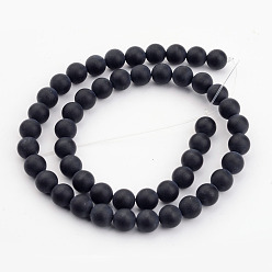Black Agate Natural Black Agate Bead Strands, Frosted, Round, 4mm, Hole: 0.8mm, about 92~95pcs/strand, 15 inch