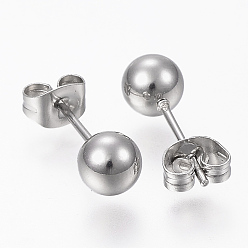 Stainless Steel Color 201 Stainless Steel Ball Stud Earrings, Hypoallergenic Earrings, with 316 Surgical Stainless Steel Pins, Stainless Steel Color, 6mm, Pin: 0.8mm