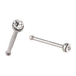 Clear 304 Stainless Steel Nose Studs, Nose Bone Rings Nose Piercing Jewelry, with Grade A Rhinestones, Stainless Steel Color, Clear, 9mm, Pin: 20 Gauge(0.8mm), Rhinestone: 1.8mm, 24pcs/box