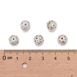 Crystal Brass Rhinestone Beads, Grade A, Silver Color Plated, Round, Crystal, 8mm, Hole: 1mm