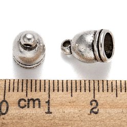 Antique Silver Tibetan Style Cord Ends, Cadmium Free & Lead Free, Column, Antique Silver, 12x7x7mm, Hole: 1mm, Inner Diameter: 6mm