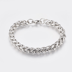 Stainless Steel Color Adjustable 304 Stainless Steel Chain Bracelets, Stainless Steel Color, 8-5/8 inch(220mm)x8x8mm