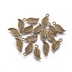 Antique Bronze Tibetan Style Alloy Charms, Leaf, Lead Free and Cadmium Free, Antique Bronze, 17x8mm, Hole: 2mm