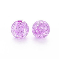 Violet Transparent perles acryliques craquelés, ronde, violette, 12x11mm, Trou: 2mm, environ566 pcs / 500 g.