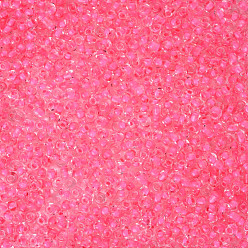 Ярко-Розовый 8/0 стакан бисер, прозрачные цвета внутри, круглое отверстие, круглые, ярко-розовый, 8/0, 3~4x2~3 мм, отверстия: 0.8 мм, около 15000 шт / мешок