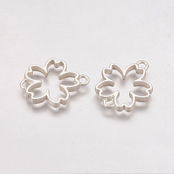 Matte Silver Color Matte Style Rack Plating Alloy Flower Links, Open Back Bezels, For DIY UV Resin, Epoxy Resin, Pressed Flower Jewelry, Cadmium Free & Nickel Free & Lead Free, Matte Silver, 29x24x3.5mm, Hole: 3mm